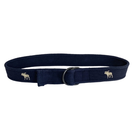 ABERCROMBIE & FITCH Kids Belt Size 8 Navy Blue A+F Moose Logo Adjustable D-ring - Picture 2 of 8